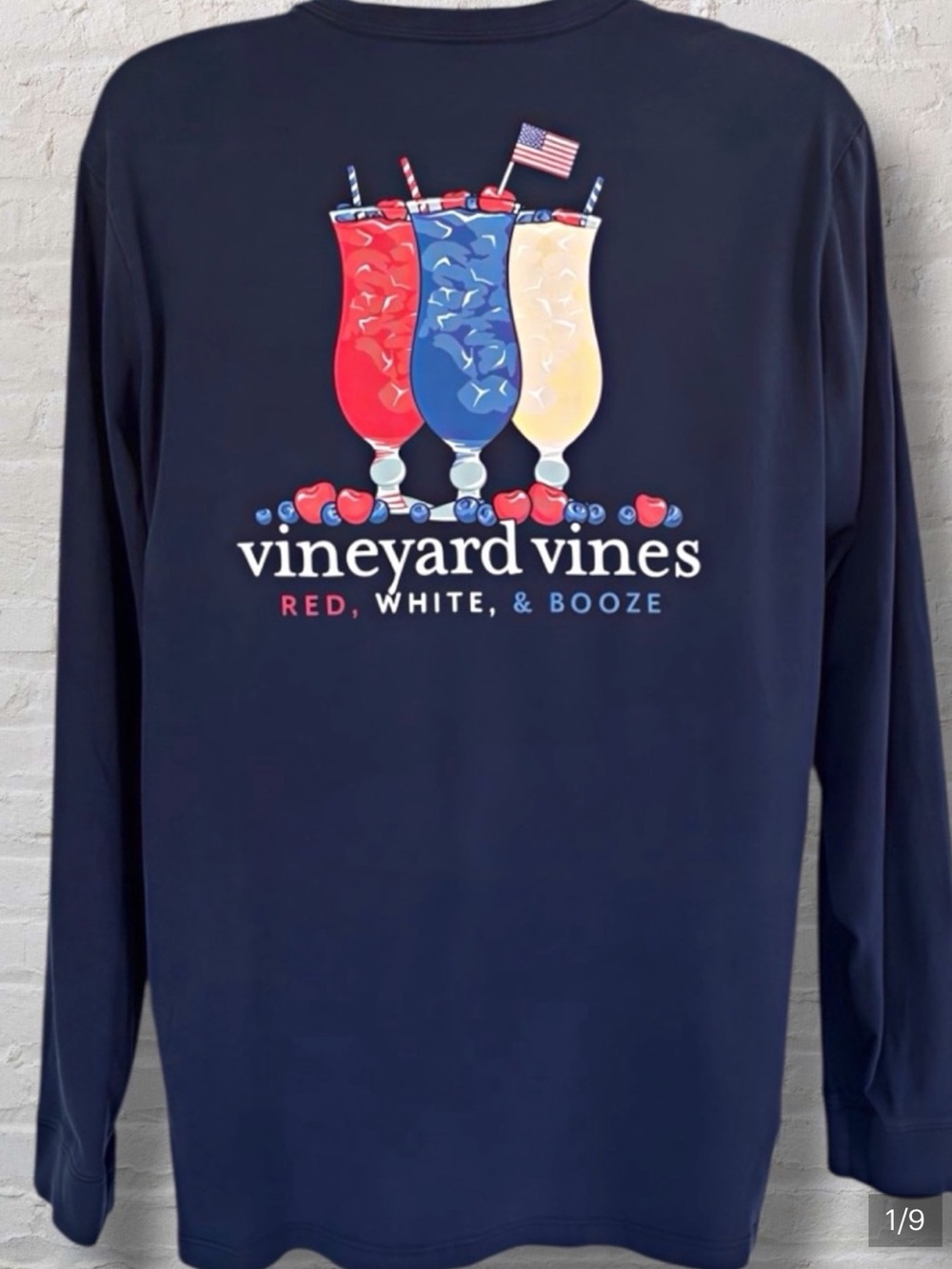 Vineyard Vines Navy  'Red, White, & Booze' Graphic Long Sleeve ! L
